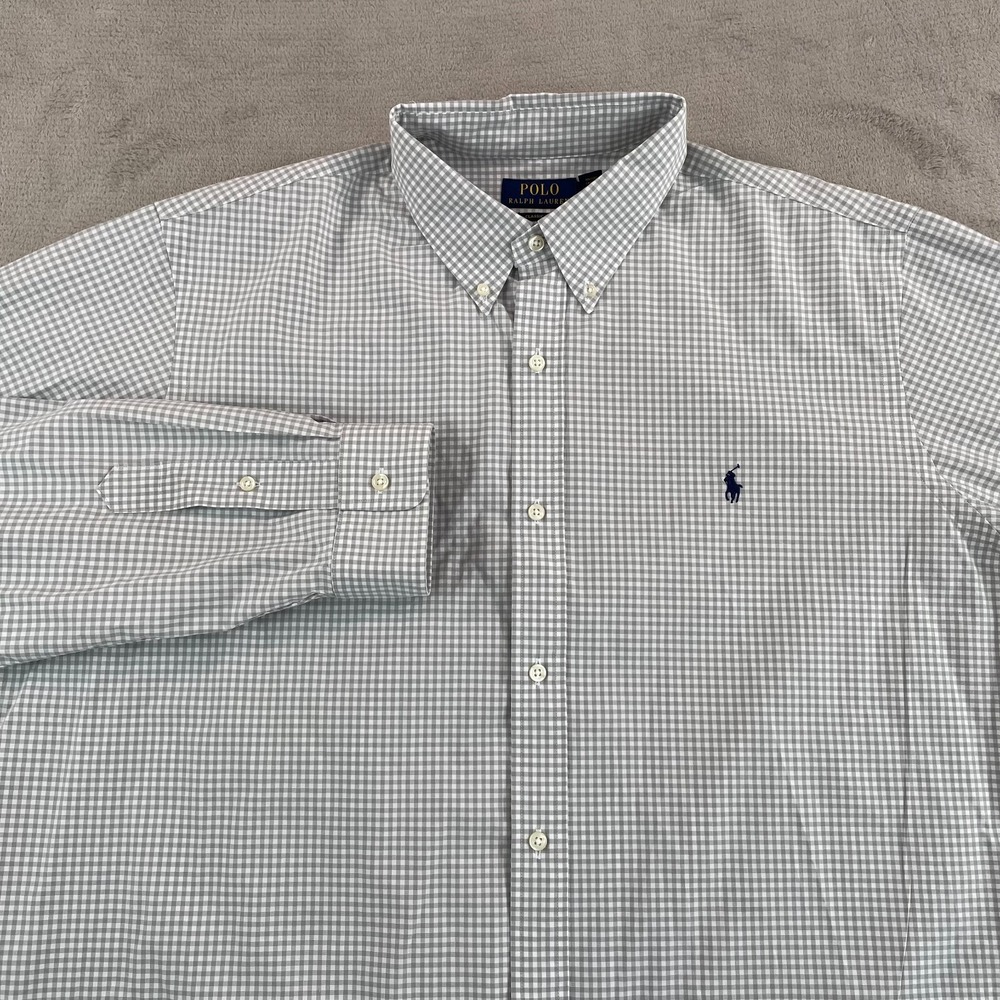 Polo Ralph Lauren Classic Fit Shirt Men 2XL Grey Gingham Stretch Poplin NWOT